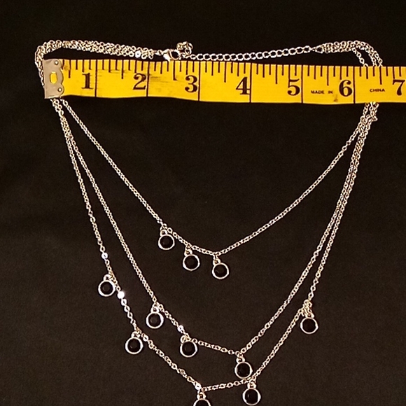 NWOT Silver Triple Layered Necklace with Black Beads - Picture 7 of 9